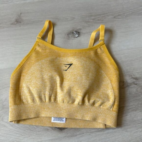 GYMSHARK FLEX STRAPPY SPORTS BRA Medallion Yellow/Wht Marl XS‎ LIGHT SUPPORT NWT - Picture 8 of 9